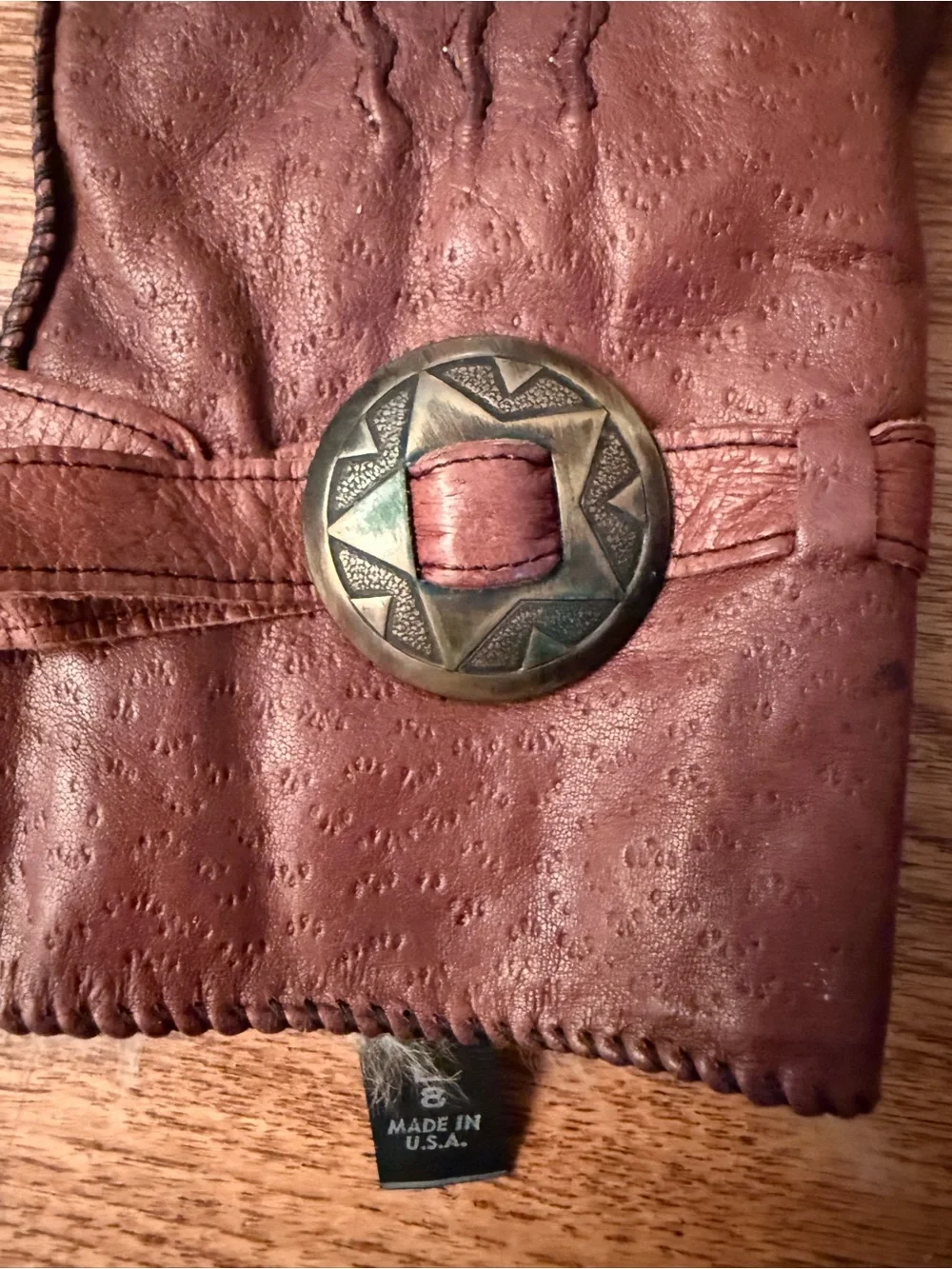 Brown Leather Women's Driving Gloves with Decorative Button